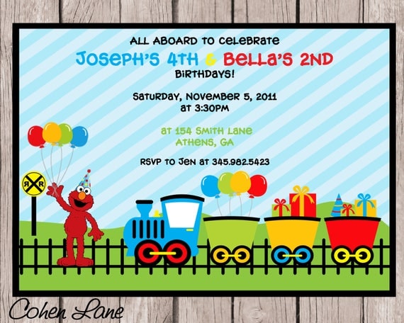 Printable Elmo and Train party invitation. Train and Elmo Birthday Party Invite. Elmo Invite. Train Invitation. Il_570xn
