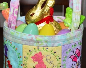 Spring/Easter Fabric Basket - Embroidered Fabric Easter or Spring Basket
