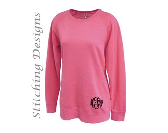 Monogram Tunic sweatshirt, Monogrammed sweatshirt, Long sweatshirt, Crewneck sweatshirt, Women's sweatshirt - 6 colors aailable