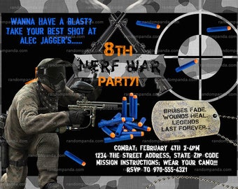 Nerf War Invitation, Guns Combat and Camo, Nerf Party invite