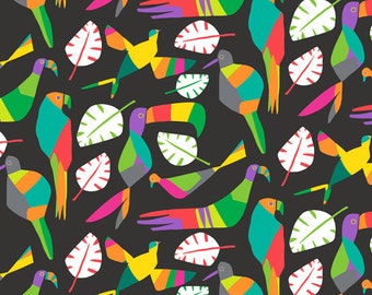Tropical Birds on Black from Andover Fabric's Rio Collection by Jane Dixon
