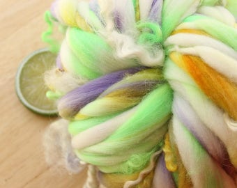 Pansy CURLS - Handspun Merino Wool Yarn Thick and Thin Skein Lavender Yellow Green
