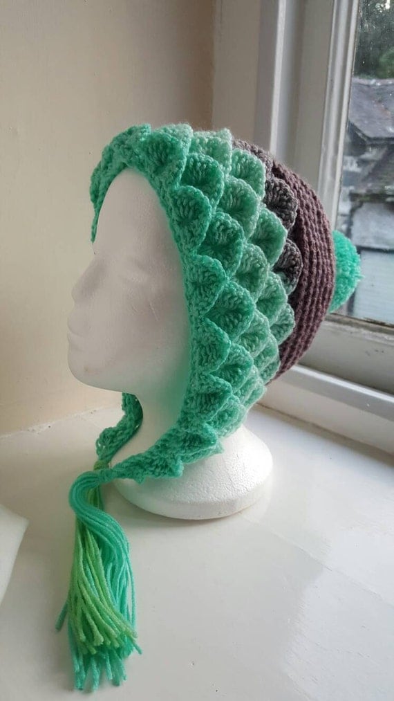 Handmade crochet dragon scale hat made in snowdonia wales