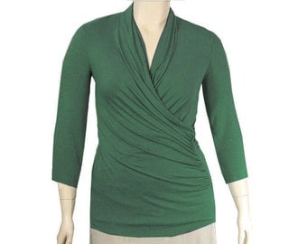 Plus Size Wrap Top - Draping Ruched Shirt-All Natural Fiber Jersey -Womens Made to Order Size-Choice of Color -XL,2X,3X,4X,5X,6X