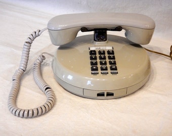 Push Button Desk Telephone Round Address-Number Tray-Raised Cradle Northern Telecom NY Phone Grey Two-Tone Works 1986