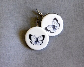 Butterfly Ceramic Earrings : Simple Monochrome Disc