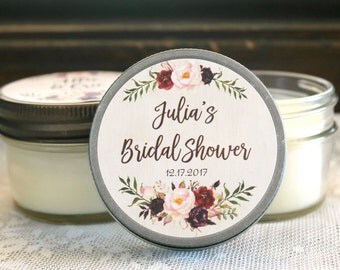 Burgundy Bridal Shower Favor / Set of 12 - 4 oz Candle Favors / Rose Favor / Boho Wedding Favor / Rustic Wedding Favor / Soy Candle Favors