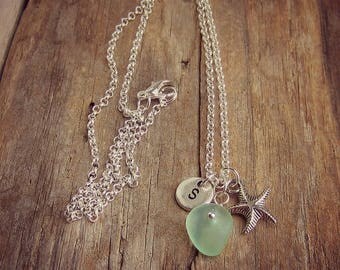 Sea Glass Necklace • Monogram Necklace • Starfish Necklace • Beach Glass Necklace • Personalized Necklace • Bridesmaid Necklace