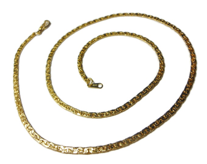 Gold plated chain necklace, 14K GP with hinged clip clasp, sparkly textured chain