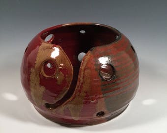 Yarn Bowl - Red Jasper - READY TO SHIP- craft supplies - knitting and crochet - ceramics - pottery - stoneware