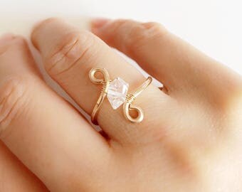 Ring Ikeli - herkimer diamond ring - stackable ring - crystal quartz ring (R159)