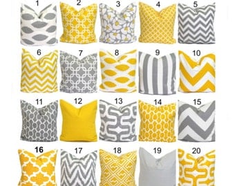 Pillow Cover.Yellow Pillow.Decorative Pillow Cover.Gray Pillow.Cushion Cover.Grey Cushion.Yellow Decor.Pillow.Grey Pillow.Gray Yellow Pillow