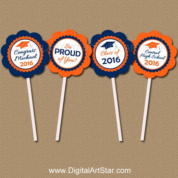 Personalized Graduation Cupcake Toppers High by digitalartstar