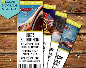 Disney Cars 3 Invitation, Disney Cars Invitation, Disney Cars 3 Birthday Invitation, Disney Cars 3 Movie, Disney Cars 3 Party Invite