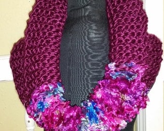 Hand Knit Ribbon Cowl, Ribbon Cowl, Purple Cowl, Infinity Scarf, Hand Knit Cowl