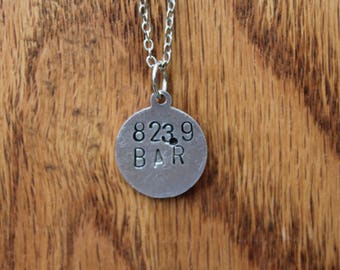 823.9 BAR - JM Barre Dewey Decimel Metal Stamped necklace