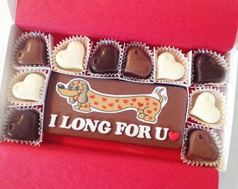 I Long For You Chocolates - I Want You Chocolate - Weiner Dog - dachshund chocolates