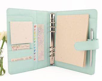 CLASSIC- A5 Leather Ring Binder Planner - 6 Ring, Lots of pockets, personalized & available in different colors.