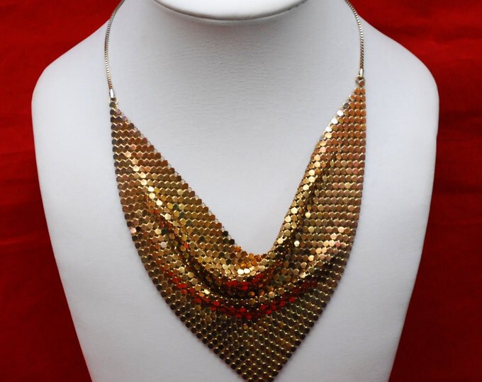 Metallic Gold Mesh Bib Necklace - Golden Metal scarf