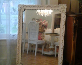Tall vintage white mirror