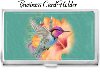 Hummingbird 2 Custom Business Card Holder - Personalized Card Case - Business Card Case - Gift Idea - Office Supplies - Credit Card Holder -