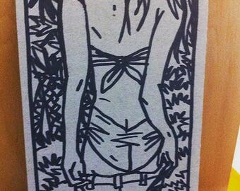 Dessin original, original artwork, erotic girl fille sexy sur carton