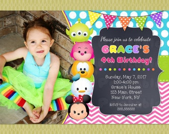 Tsum Tsum Birthday Party Invitation, Tsum Tsum Invitations, Tsum Tsum Party