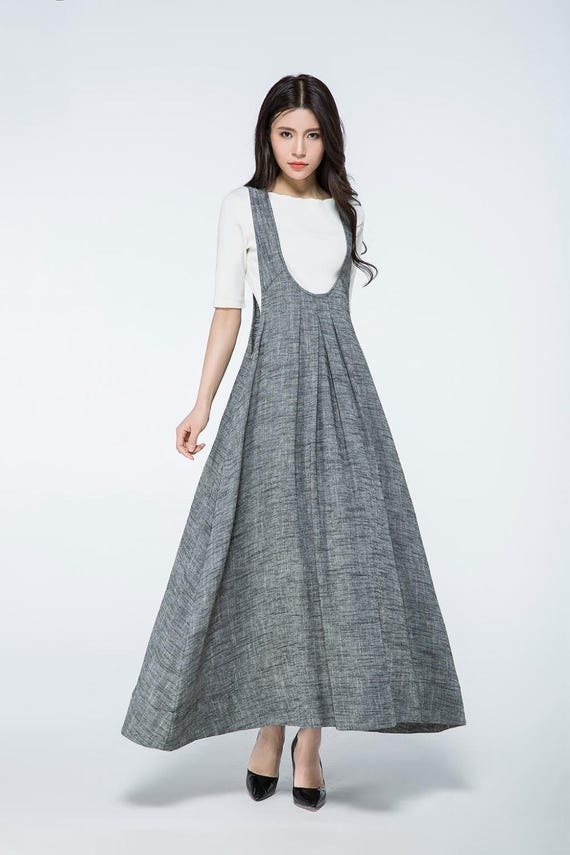 Gray Pinafore Dress Gray Suspender Dress Overall Dress