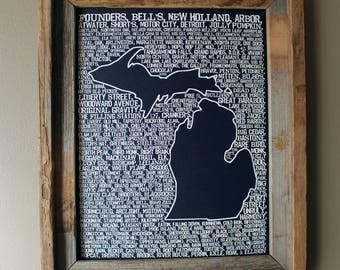 Beers of Michigan Word Map (Dark Blue) - Unframed
