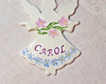 ANGEL CHRISTMAS ORNAMENT, Personalized Angel Ornament, Ceramic Remembrance Angel, Personalized Christmas Angel, Angel Tree Decor