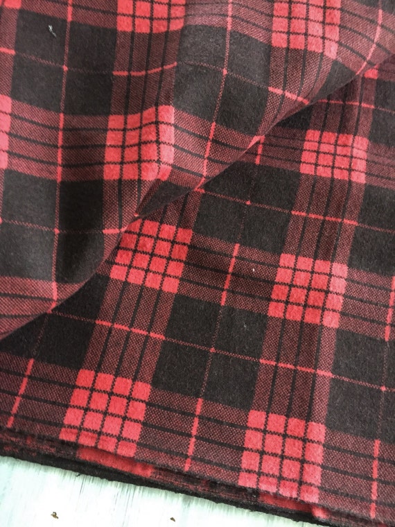 Items similar to Vintage Red & Black Plaid Flannel Fabric, Red Lines ...