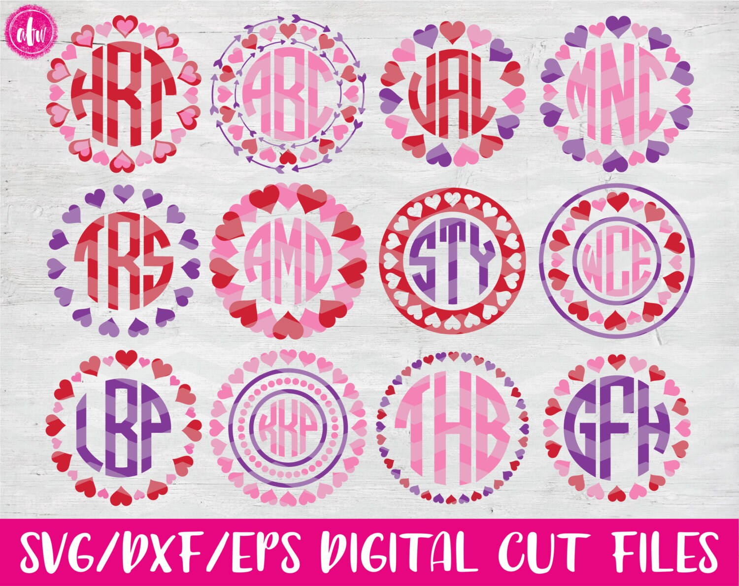 Download Valentine Monogram Frames SVG DXF EPS Cut Files