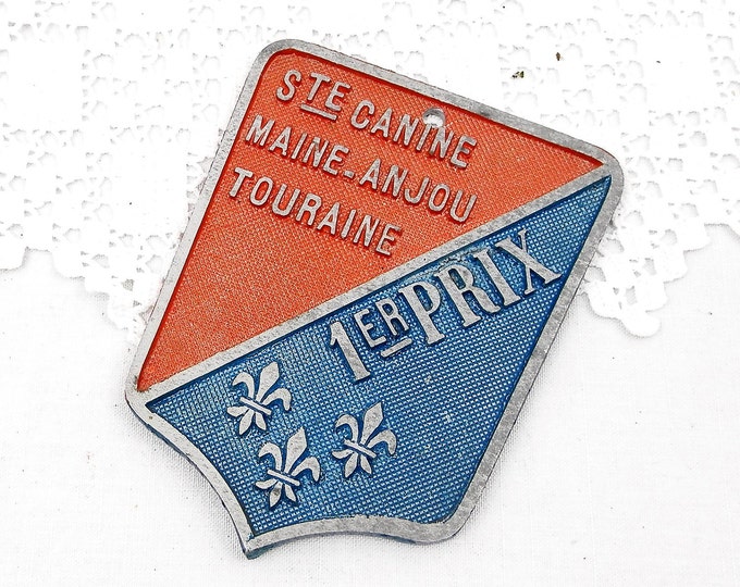 Vintage French Dog Breeders 1 st Prize Metal Plaque from the Maine Anjou Region in Western France Competition, French, Retro, Sign, Canine