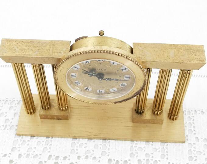 Working Vintage Mid Century Gold 1950s Rare French Mechanical Ornate Alarm Clock Solo, Made in France, Unusual Wind-up Metal Bedside Clock Working Vintage Mid Century Gold 1950s Rare French Mechanical Ornate Alarm Clock Solo, Made in France, Unusual Wind-up Metal Bedside Clock