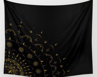 Gold and Black Wall Tapestry, black gold tapestry, mandala tapestry, black gold dorm, gold wall tapestry, black and gold, gold wall hanging