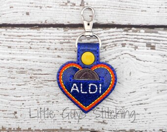 Heart Quarter Keeper Keychain, Aldi Quarter Keeper, Zipper pull, Bag Tag