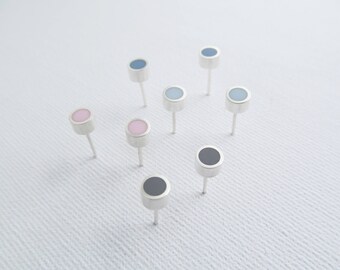 Tiny Sterling Silver and Resin Post / Stud Earrings