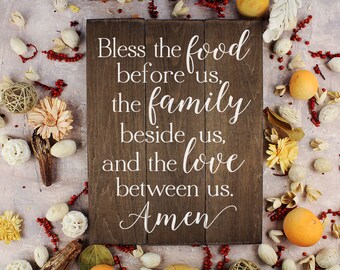 Bless the food before us sign wood sign Kitchen Wall Decor Wood Kitchen Sign
