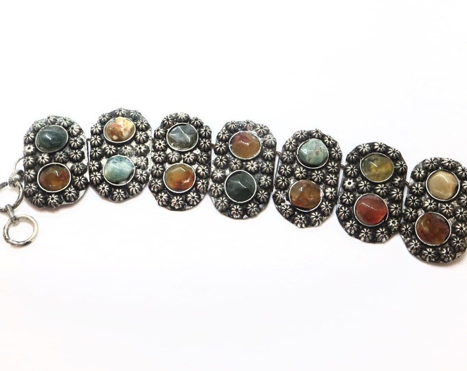 Afghan Tribal Bracelet, Colored Agate Stones, Vintage Afghan Jewelry, Artisan Bracelet