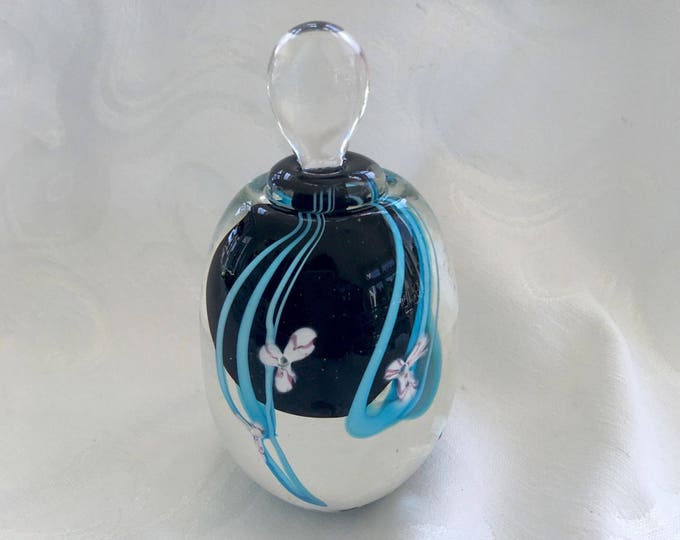 Art Glass Perfume Bottle, Cobalt Aquamarine Blue, Signed R. Gandelman, Vintage Perfume Bottle, Holiday Gift