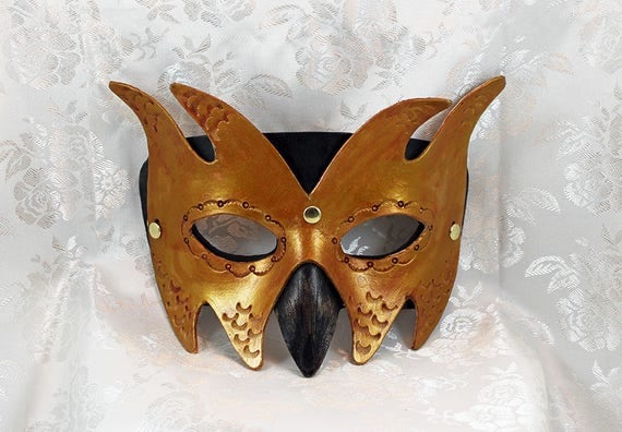 Leather Goblin Mask, Black Bronze Gold Leather Imp Goblin Masquerade Mask Renaissance Fair Leather Mask