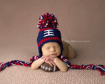 New England Patriots Baby Boy Hat FOOTBALL Newborn Baby Boy Crochet Football Hat With Ear Flaps 0 3 6 12 months Steelers Texans