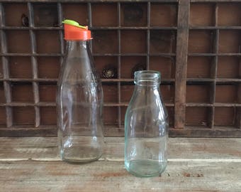 Bottles milk vintage clear glass repurposed vases x 2 primitive collectors half pint one pint Imperial