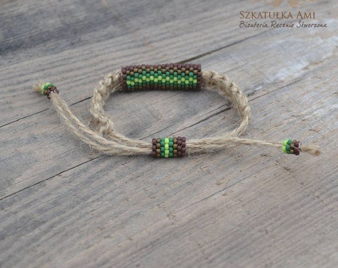 Green hemp bracelet, guys bracelet, men bracelet, natural bracelet, hippie bracelet, men jewelry, macrame bracelet, bead bracelet, beaded