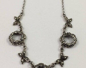 Delicate Vintage Sterling Marcasite Necklace Circa 1930 - 1940
