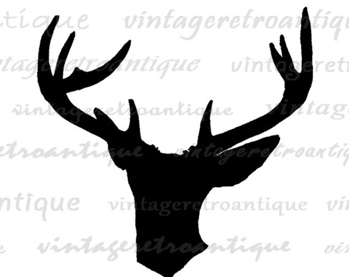 Deer Silhouette Digital Image Graphic Buck Antlers Illustration Printable Deer Image Download Vintage Clip Art Jpg Png Eps HQ 300dpi No.3363