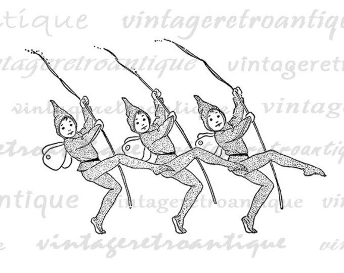 Printable Image Three Fairies Download Fairy Graphic Digital Illustration Vintage Clip Art Jpg Png Eps HQ 300dpi No.2406