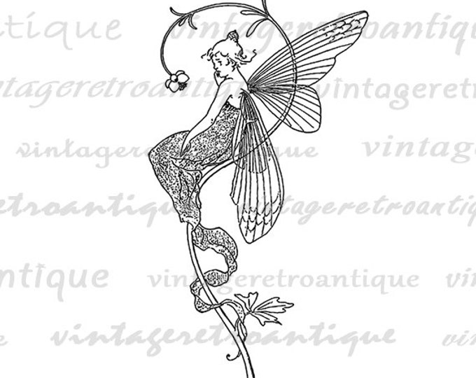 Digital Image Fairy Graphic Illustration Download Printable Vintage Clip Art Jpg Png Eps HQ 300dpi No.3081