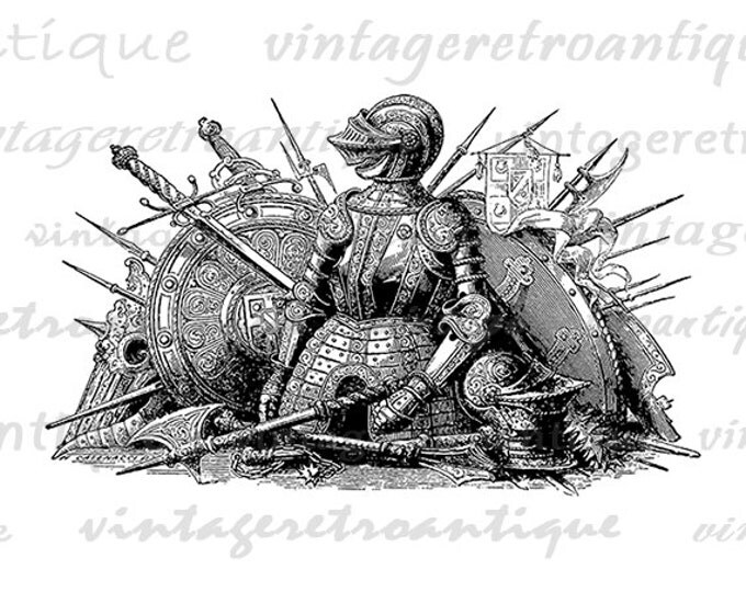 Medieval Knight Weapons and Armor Image Digital Printable Graphic Download Vintage Clip Art Jpg Png Eps HQ 300dpi No.3705