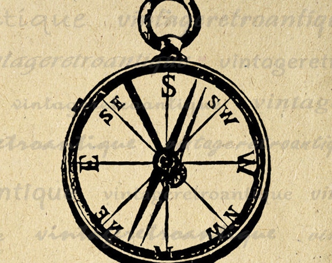 Printable Image Antique Compass Graphic Illustration Digital Download Vintage Clip Art Jpg Png Eps HQ 300dpi No.1313